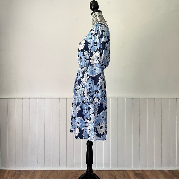 Old Navy Blue Floral Deep V-Neck Faux Wrap Long Sleeve Dress Size S - Picture 6 of 11